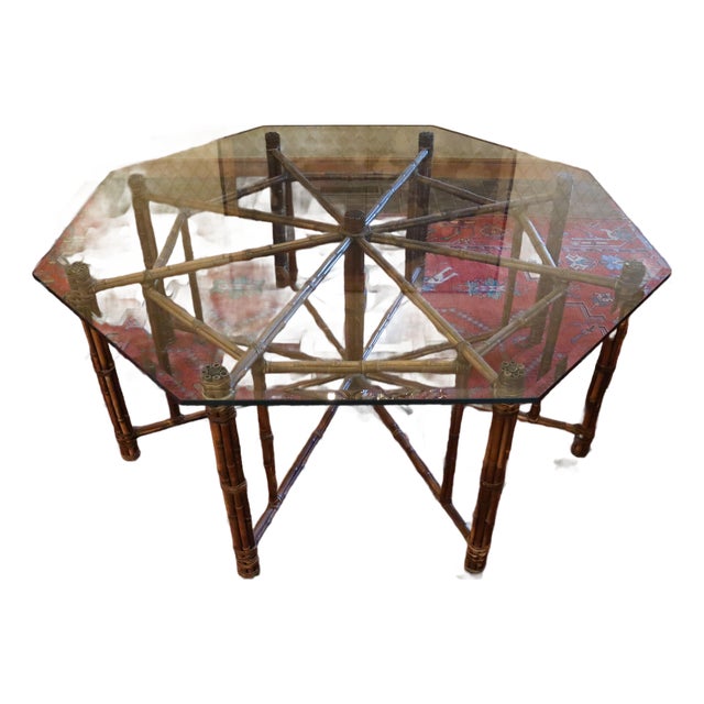 Fantastic McGuire Glass and Bamboo Octagonal Dining Table For Sale