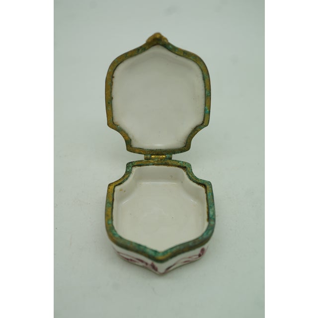 Late 19th Century Antique Victorian Porcelain Brass Mount Courting Couple Pill Box 2" For Sale - Image 5 of 13