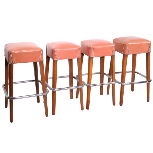 Mid 20th Century Set of Four Mid Century Art Deco Bar Stools For Sale - Image 9 of 14