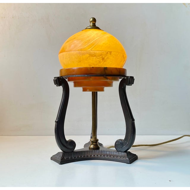 Brown Art Deco Table Lamp in Alabaster and Bronze, 1940s For Sale - Image 8 of 8