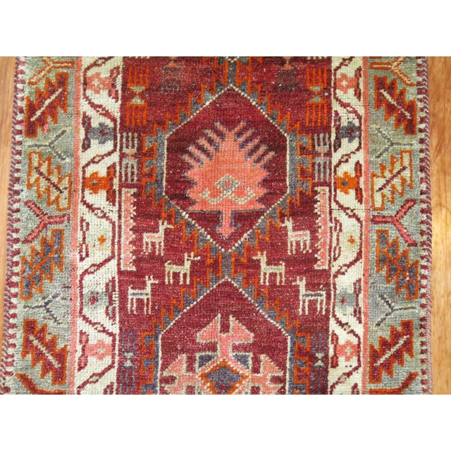Brown Burgundy 20th Century Geometric Vintage Armenian Runner For Sale In New York - Image 6 of 6