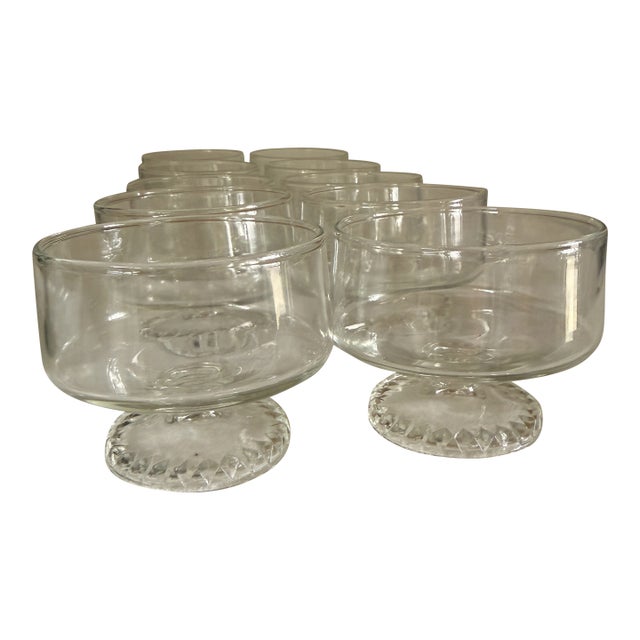 Mid 20th Century Anchor Hocking Cubist Footed Dessert Cups - Set of 10 For Sale