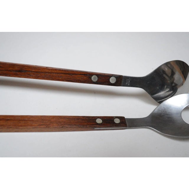 Vintage Japanese Modern Stainless Steel and Rosewood Salad Tongs For Sale - Image 9 of 12