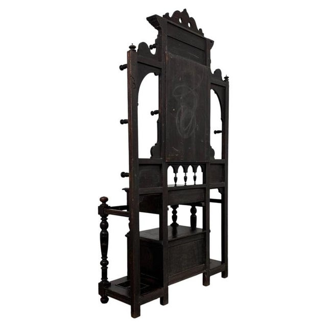 Antique English Victorian Green Man Hall Stand in Carved Oak, 1800s For Sale - Image 10 of 14