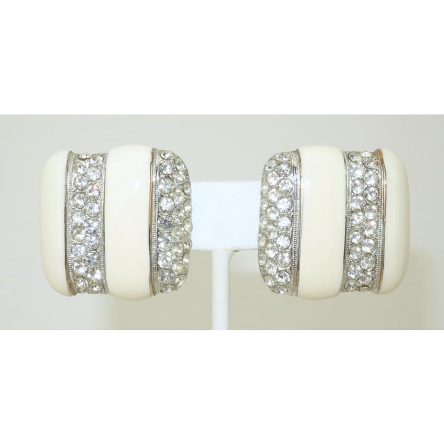 Art Deco Donald Stannard Enamel & Crystal Rhinestone Earrings, 1980's For Sale - Image 3 of 10