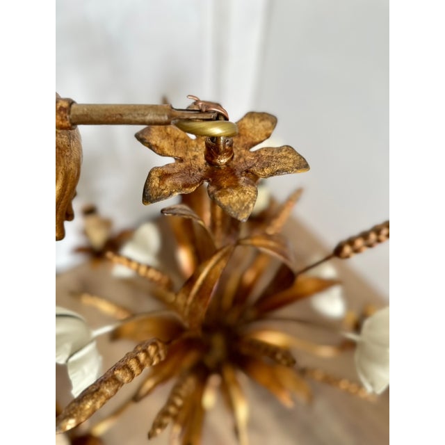 Gilt Tole Floral and Wheat Chandelier, 1960 For Sale - Image 16 of 18