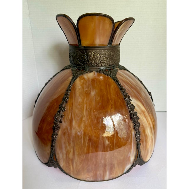 Mid 20th Century Amber Slag Glass Scalloped Pendant Lamp Shade For Sale In Los Angeles - Image 6 of 10