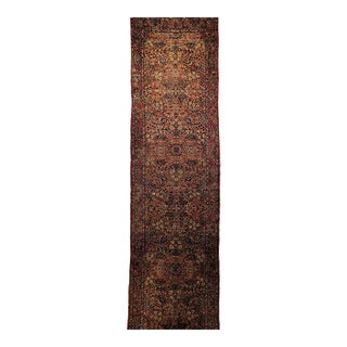 19th Century Persian Kerman Lavar Runner Rug, Hand-Knotted Wool, Allover Floral Design, Rust-Red & Green, 3x12 For Sale