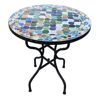 27” Colorful Handcrafted Moroccan Mosaic Table / Patchwork Style For Sale