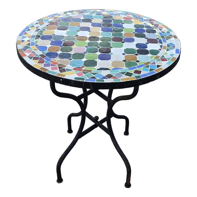 27” Colorful Handcrafted Moroccan Mosaic Table / Patchwork Style For Sale