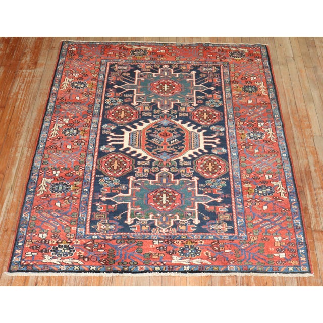 Textile Antique Zabihi Collection Navy Heriz Accent Rugs - A Pair - 4'10" x 6'1" For Sale - Image 7 of 12