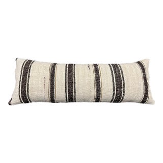 Turkish Hemp Pillow Cushion Natural Beige Black Cushion Cover 14"x40" For Sale
