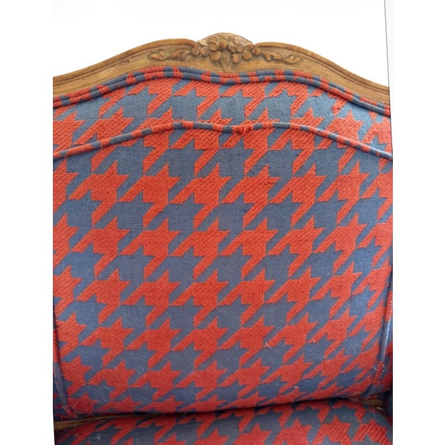 Blue Vintage French Country Bergère Chairs in Red and Blue Houndstooth, a Pair For Sale - Image 8 of 11