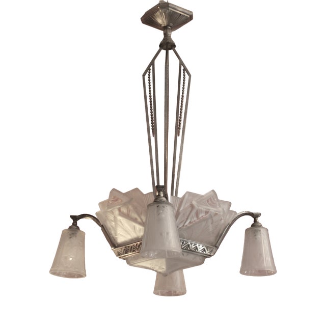French 4-Arms Chandelier by Muller Frères for Muller Frères, 1930s For Sale