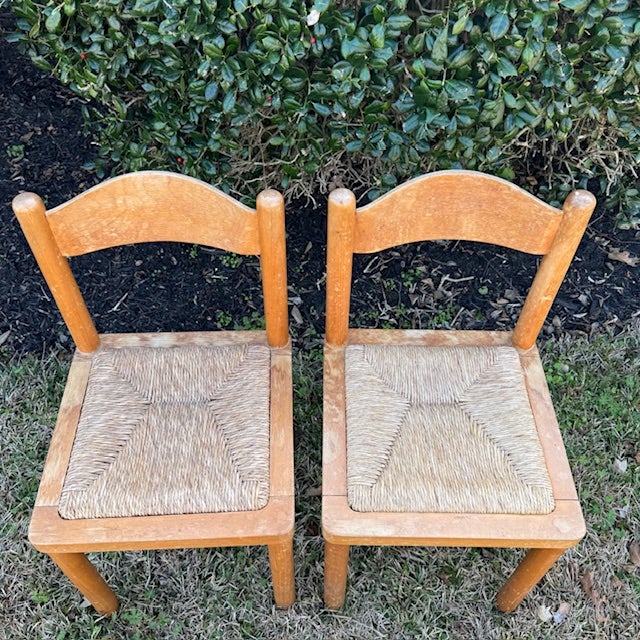 Early 20th Century Set of 2 Early 20th Century Solid Wood Rush Seat Dining Chairs For Sale - Image 5 of 14