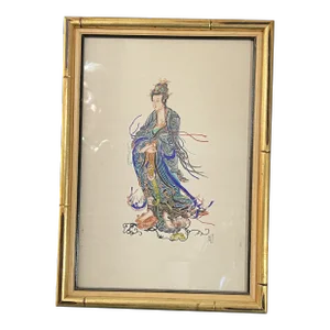 Chinese Deity Painting of Lung Niu (Mother of Dragon) in Style of Republic Period