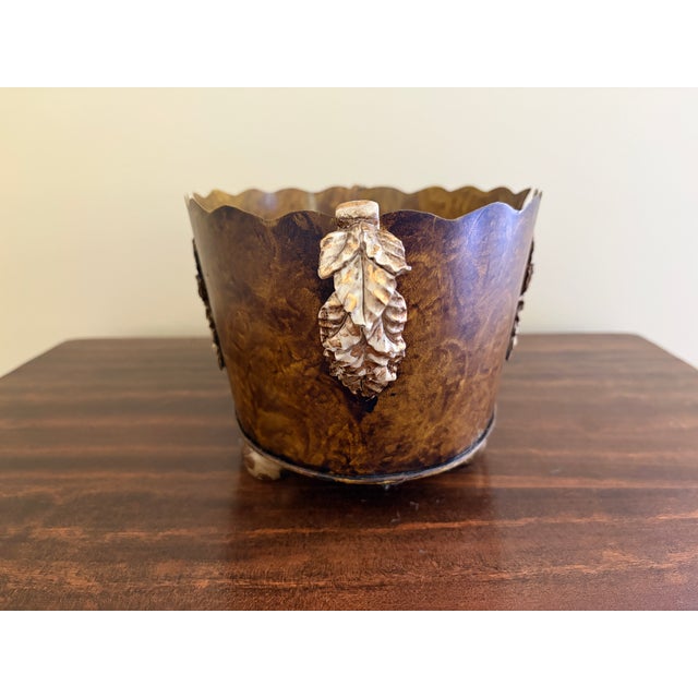 Vintage Neoclassical Faux Bois Tole Cachepot With Laurel Wreath Mounts For Sale - Image 11 of 11