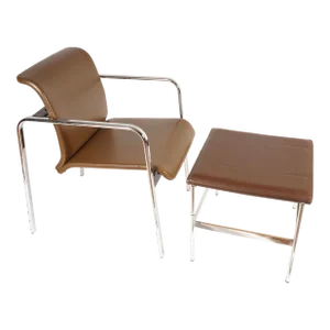 Mid 20th Century Vintage Arm Chair by Peter Protzman for Herman Miller and Leather Ottoman by Fritz Hansen
