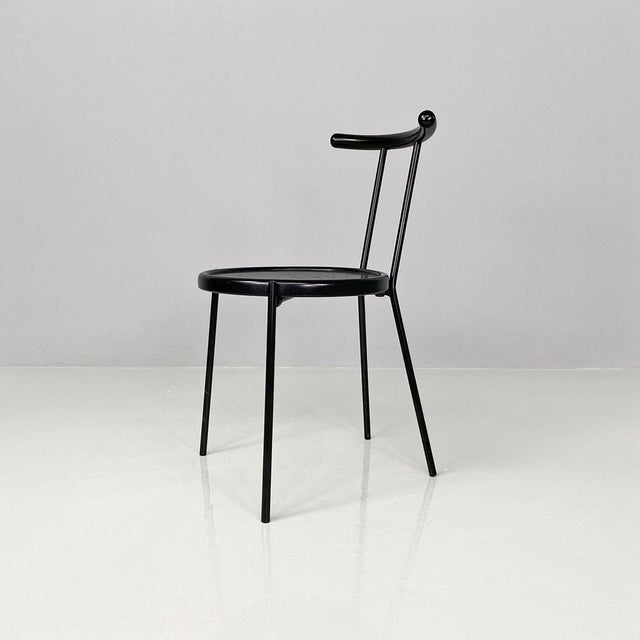 Black Italian Modern Round Black Wood and Metal Chair, 1980s For Sale - Image 8 of 18