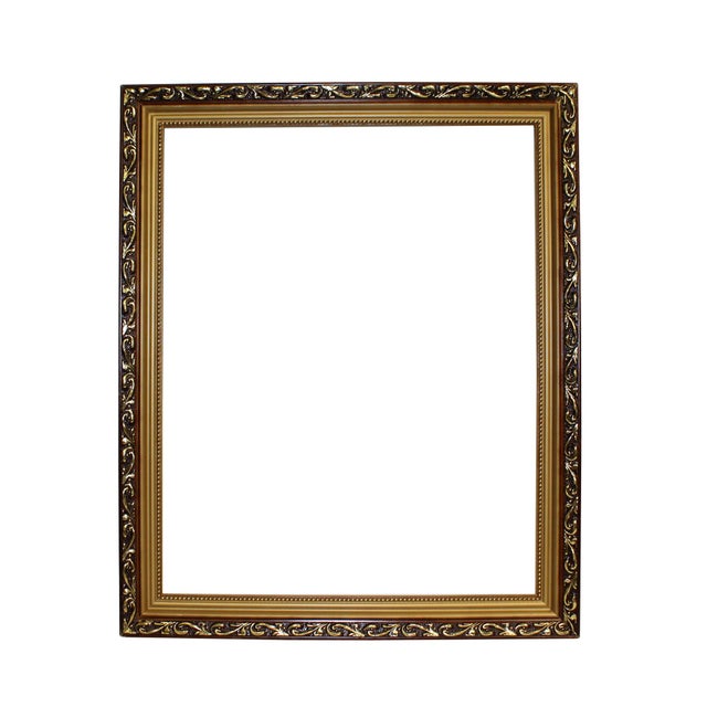 Wood Golden Scroll Motif Rim Rectangular Picture Painting Frame | Chairish