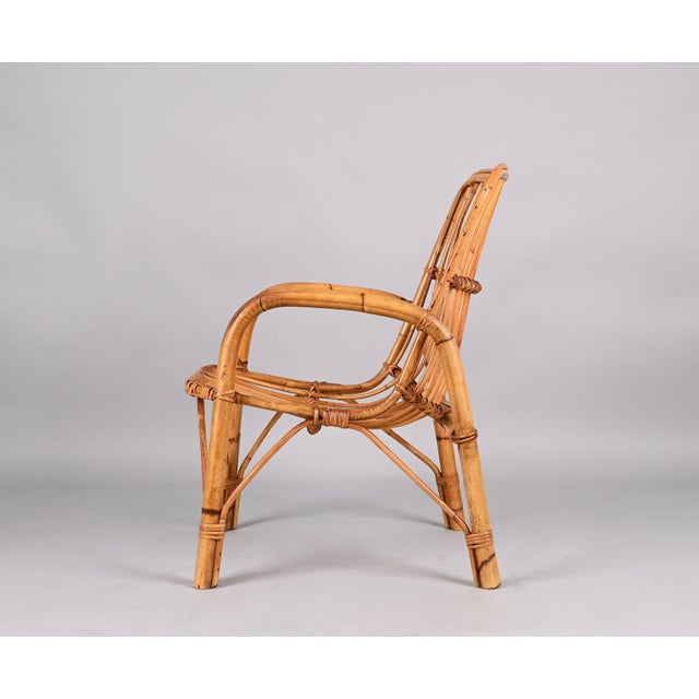 1960s Mid-Century Italian French Riviera Rattan and Bamboo Armchair, 1960s For Sale - Image 5 of 15