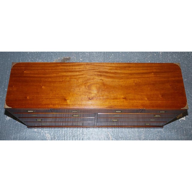 Vintage Yew Wood Military Campaign Sideboard Bank of Drawers with Brass Handles For Sale - Image 11 of 18