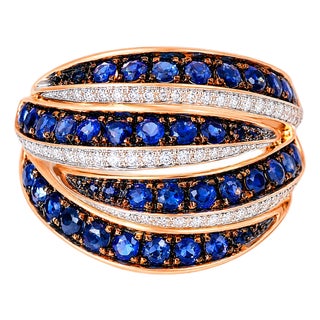 14K Pink Rose Gold Diamond Sapphire Band Ring For Sale