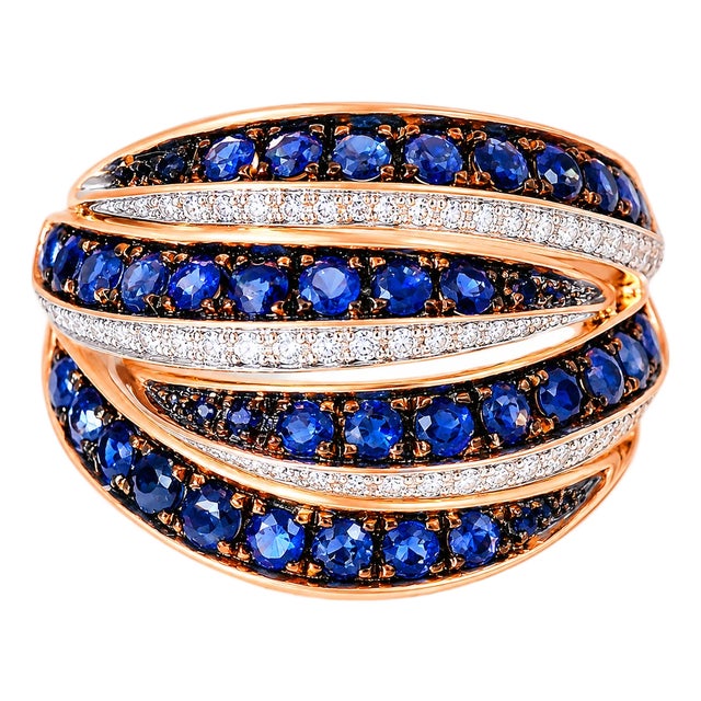14K Pink Rose Gold Diamond Sapphire Band Ring For Sale