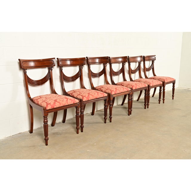 Baker Furniture Style English Regency Carved Mahogany Dining Chairs, Set of Six For Sale - Image 12 of 12
