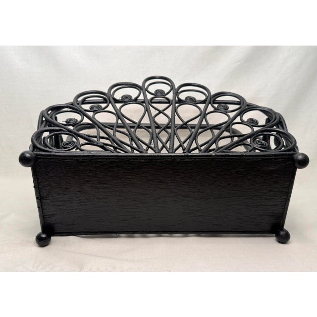 Wood Boho Chic Black Painted Rattan Magazine Rack For Sale - Image 7 of 12