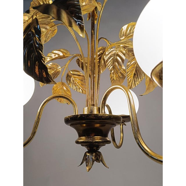1970s Chandelier with Gilded Leaves and White Opaline in the style of Hans Kögl, 1970s For Sale - Image 5 of 18