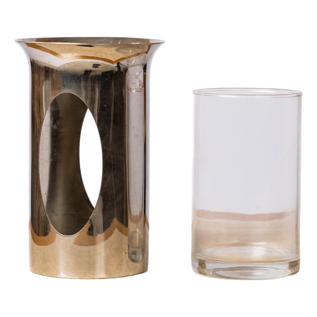 Philippe Barbier Chrome-Plated Brass & Glass Photophore Candleholder or Vase For Sale