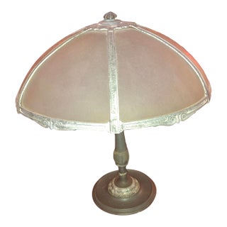 1910-20 Arts and Crafts Slag Glass Table Lamp For Sale