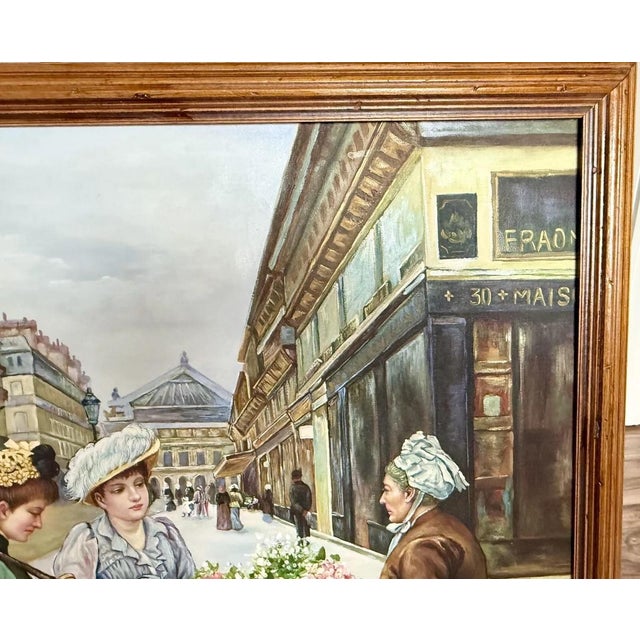 Vintage Oil Painting Signed H. Remande Framed 26x24 Paris France Flower Cart For Sale In Washington DC - Image 6 of 10