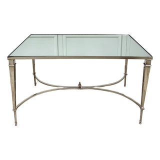 Vintage Neoclassical Maison Jansen Style Mirrored & Polished Steel Coffee Table For Sale