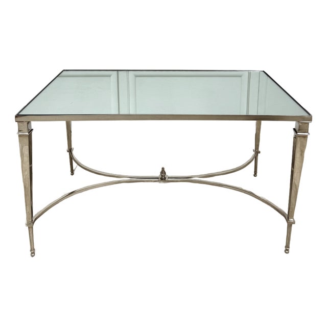 Vintage Neoclassical Maison Jansen Style Mirrored & Polished Steel Coffee Table For Sale