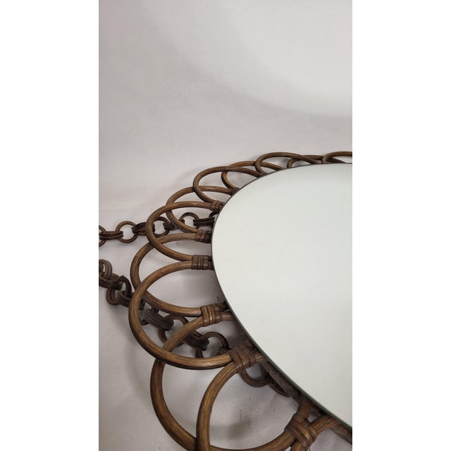 Rattan Sunburst Mirror, 1970s For Sale - Image 3 of 4