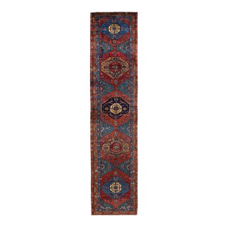 Blue Antique Heriz Handmade Wool Runner For Sale