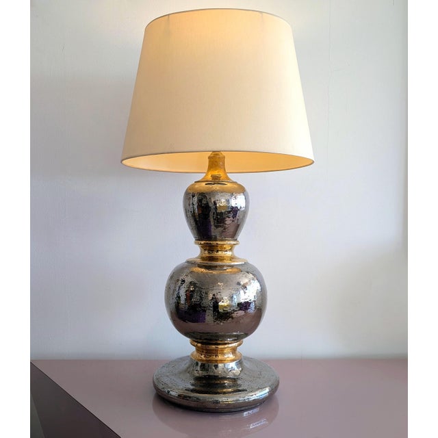Large Mid-Century Modern Gold and Silver Glazed Terracotta Lamp by Studio 4, 1960s For Sale - Image 13 of 13