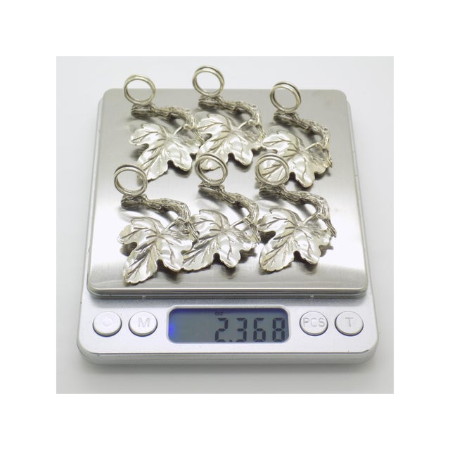 Metal Vintage Italian Handmade Vine Leaf Shaped Silver Table Place Holder, Arezzo, Italy, 1980s, Set of 6 For Sale - Image 7 of 9