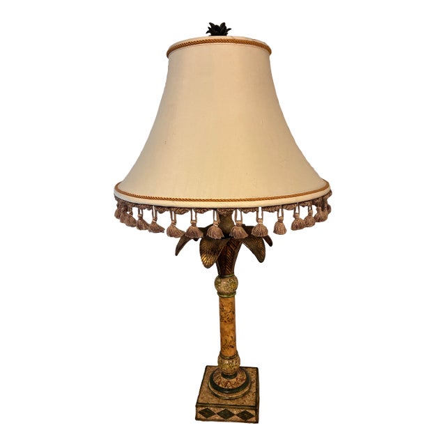 2001 Maitland-Smith ‘Asian Dynasty’ Brass Palm Tree Table Lamp With Tassel Shade For Sale