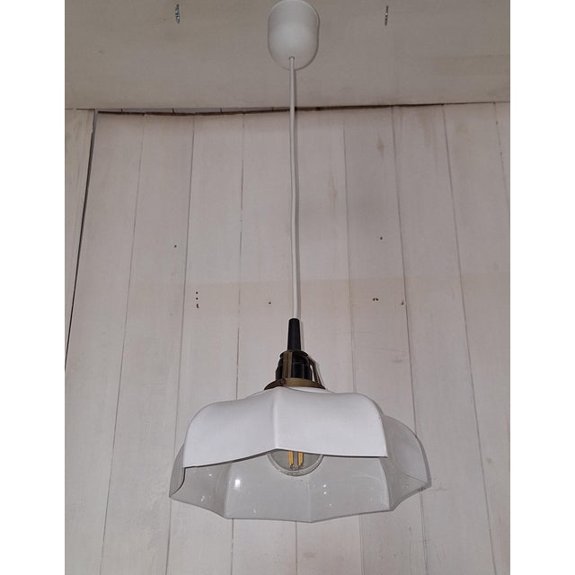 Vintage Ceiling Lamp with White Segmented Metal Shade on Brass Mount, 1990s For Sale - Image 6 of 7