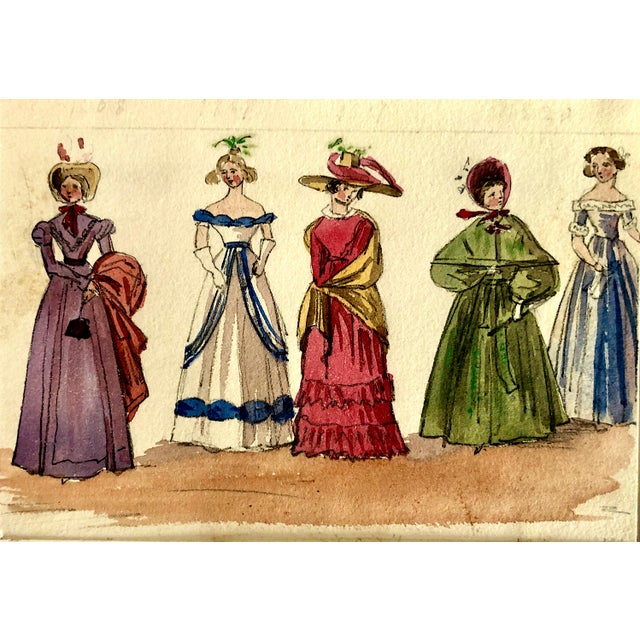 Paint Set of Six Original Watercolor and Ink Depictions of 18th- And 19th-Century European Fashions For Sale - Image 7 of 13