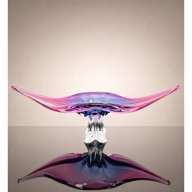 Mid-Century Modern Pink and Purple Art Glass Centerpiece Bowl for Chřibská, Czechoslovakia, 1960s For Sale - Image 3 of 12