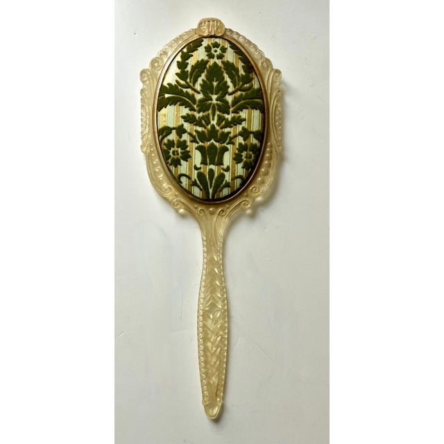 Mid 20th Century Hand Mirror with Ornate Plastic Frame & Cut Velvet Decorative Backing For Sale - Image 5 of 7