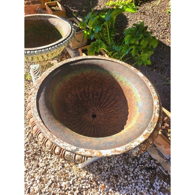 Large Cast Iron Garden Vases on Bases, 19th Century, Set of 2 For Sale - Image 7 of 14