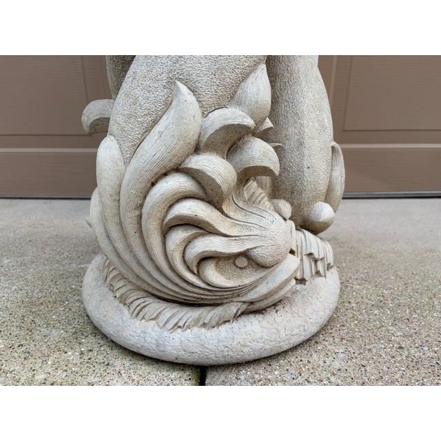 Sculpture Materials Vintage Neoclassical Triple Dolphin Cast Stone Garden Pedestal For Sale - Image 7 of 9