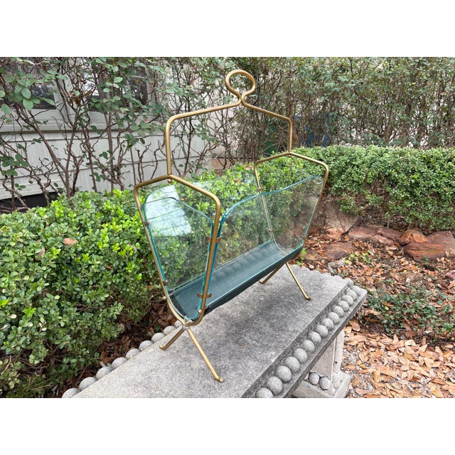 Italian Modern Brass and Glass Magazine Holder For Sale - Image 9 of 12