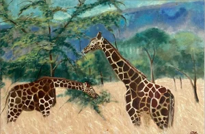 1980s Giraffe Painting by Cathe Hendrick