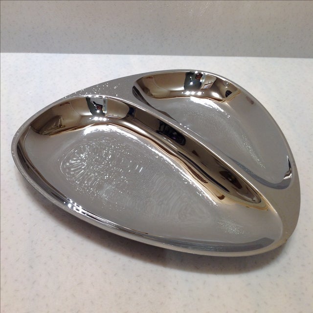 Offered is a vintage mid-century two section Chrome serving dish. Made by "Milbern Creations" circa 1960. No signs of use,...